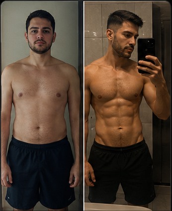 Antes e depois de ganho de massa magra